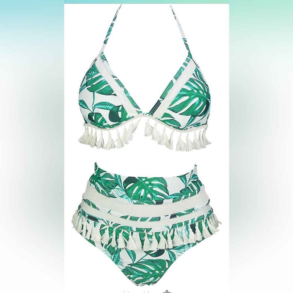 NWT two piece high-waisted palm bikini